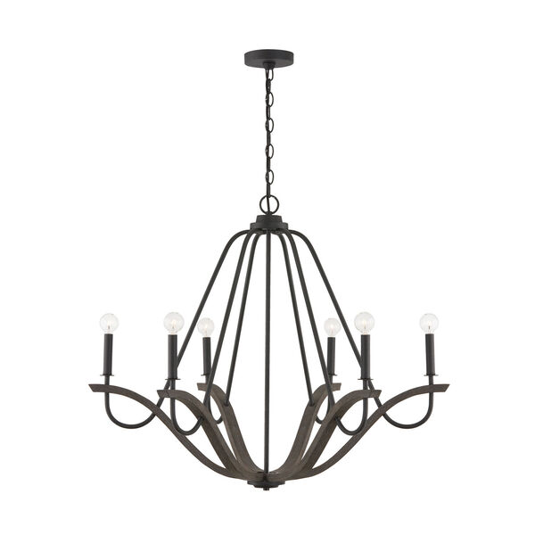 Clive Carbon Grey and Black Iron Six-Light Chandelier, image 1