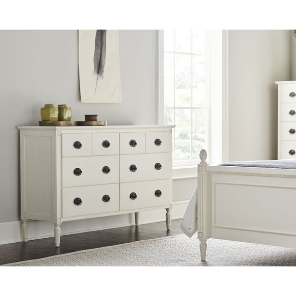 White Antiqued Six-Drawer Double Dresser, image 3