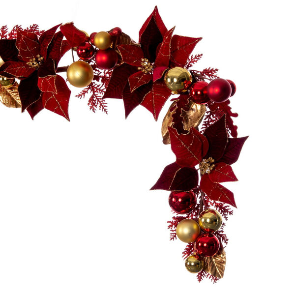 Red 72-Inch Artificial Poinsettia Deco Garland, image 4