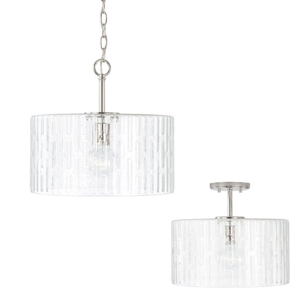 Emerson Polished Nickel One-Light Dual Semi-Flush Mount with Embossed Seeded Glass, image 3