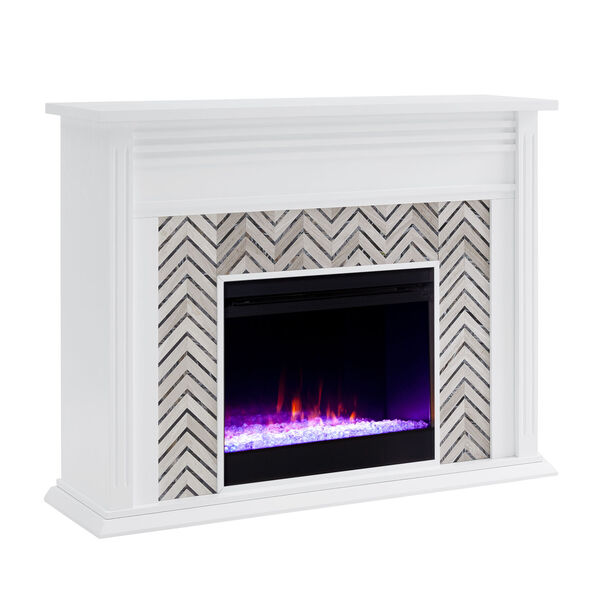 Hebbington White and gray Tiled Marble Electric Fireplace, image 5