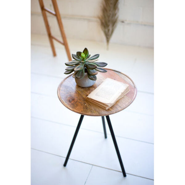 Natural Round Mango Side Table with Black Metal Hairpin Legs, image 2