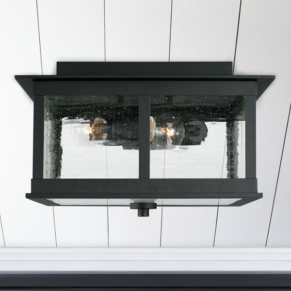 Barrett Black Three-Light Outdoor Flush Mount with Antiqued Glass, image 3