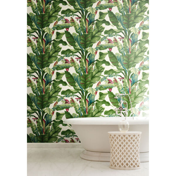Ashford House Tropics White and Teal Green Banana Leaf Wallpaper, image 5