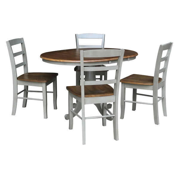 Distressed Hickory and Stone 36-Inch Round Extension Dining Table with Four Ladderback Chair, Five-Piece, image 2