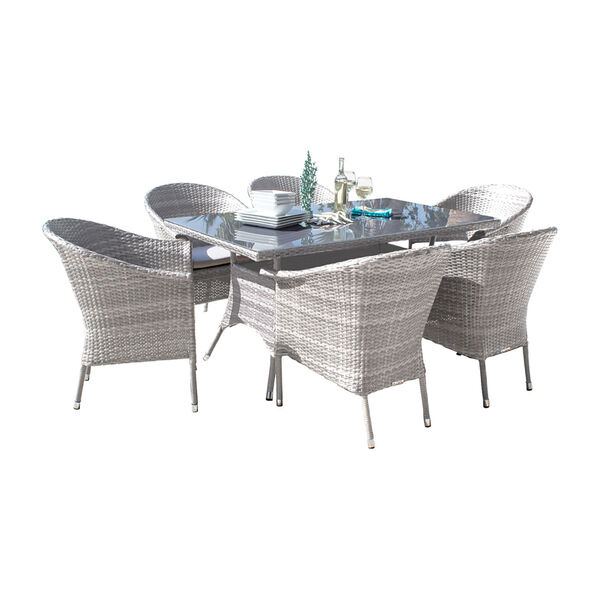 Athens Seven-Piece Woven Armchair Dining Set with Cushions, image 1