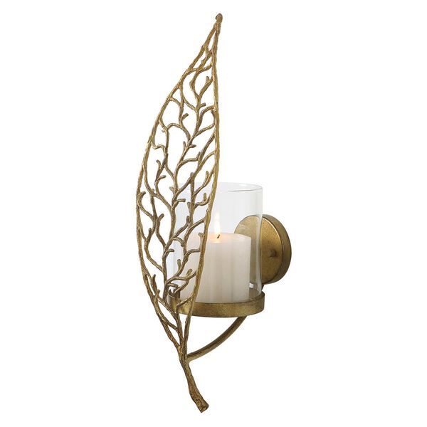 Woodland Treasure Aged Gold Candle Wall Sconce, image 1
