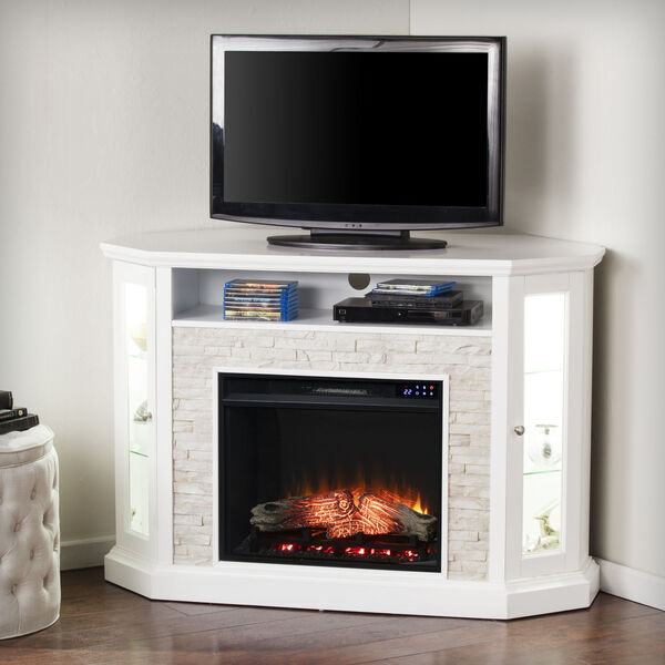 Redden Fresh White Corner Convertible Electric Fireplace with Storage, image 1