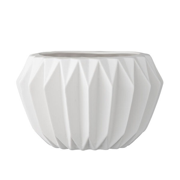 White Ceramic Fluted Flower Pot, image 1