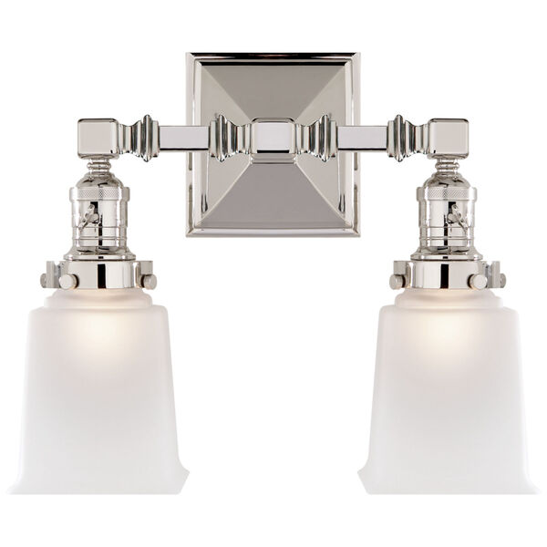 Boston Square Double Light in Polished Nickel with Frosted Glass by Chapman and Myers, image 1
