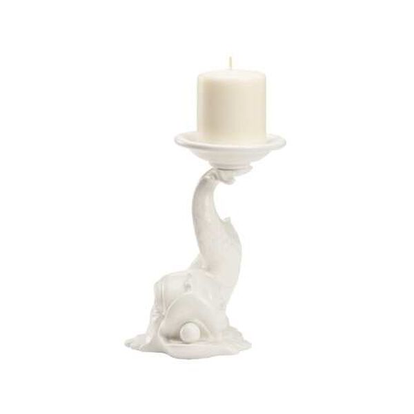 Newport Mansions White Glaze Italian Renaissance Dolphin Candleholder, image 9