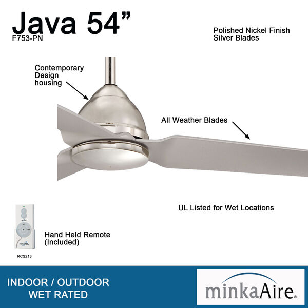 Java Polished Nickel 54-Inch Ceiling Fan, image 3