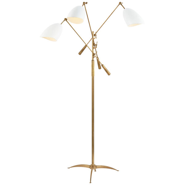 Sommerard Triple Arm Floor Lamp in Hand-Rubbed Antique Brass with White by AERIN, image 1