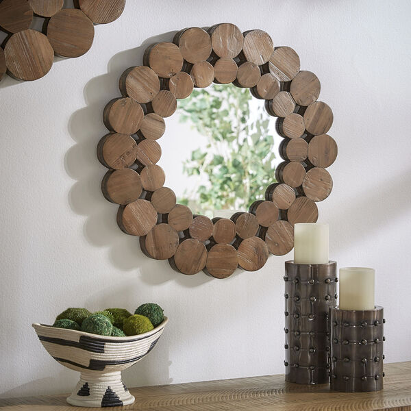 Katherine Natural Reclaimed Wood 24-Inch Round Wall Mirror, image 5
