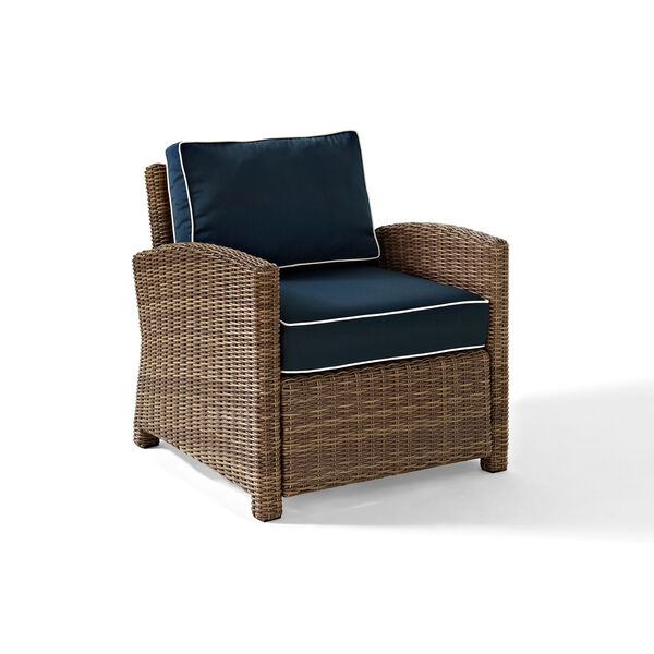 Bradenton Outdoor Wicker Arm Chair with Navy Cushions, image 1