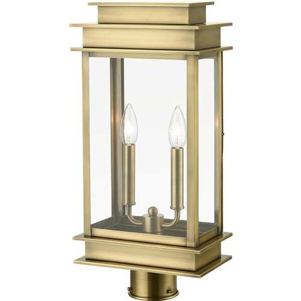 Princeton Antique Brass with Polished Chrome Two-Light Outdoor Large Lantern Post, image 5