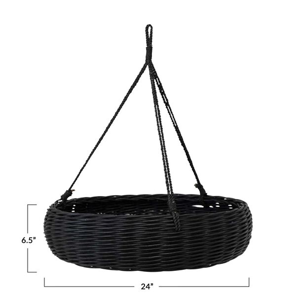 Black Hand-Woven Hanging Rattan Basket with Jute Rope Hanger, image 5