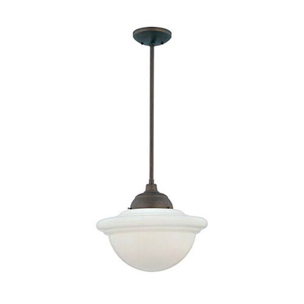 Neo-Industrial Rubbed Bronze One-Light Pendant with Opal White Schoolhouse Glass, image 1