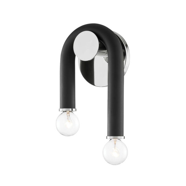 Whit Polished Nickel and Black Two-Light Wall Sconce, image 1