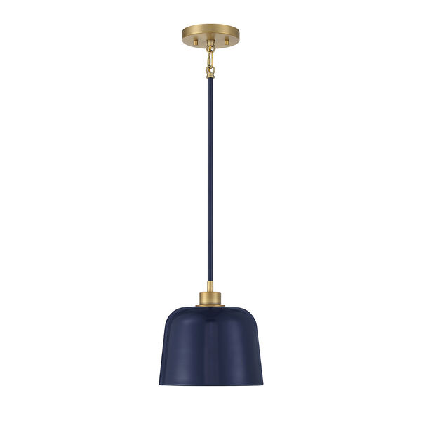 Chelsea Navy Blue and Natural Brass One-Light Mini Pendant, image 3