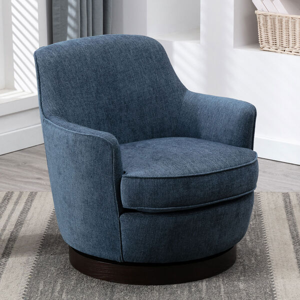 Reese Cadet Blue and Black Wooden Base Swivel Chair, image 2