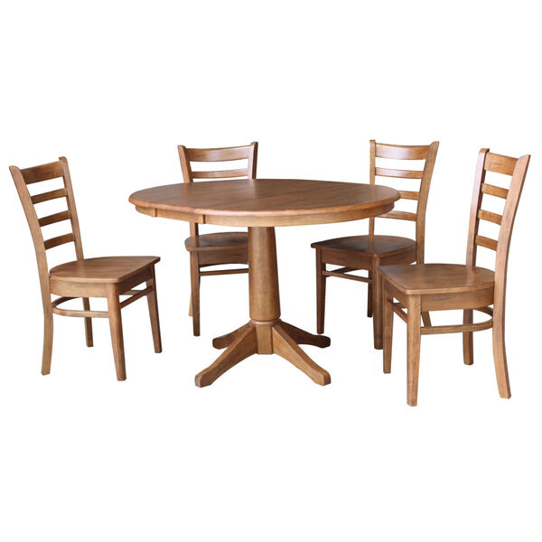 Emily Distressed Oak 30-Inch Round Extension Dining Table with Four Chair, image 1