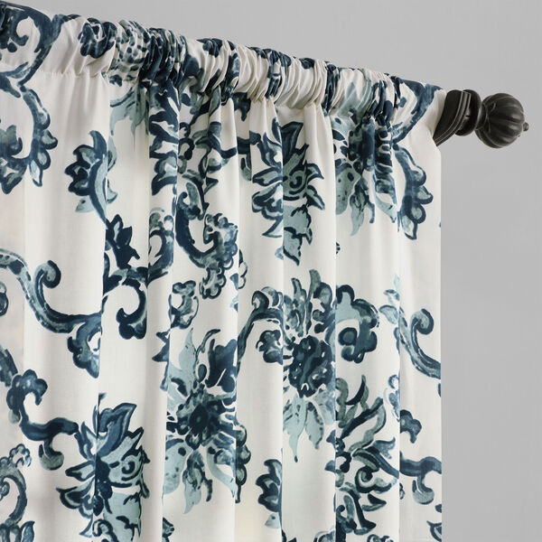 Indonesian Blue Printed Cotton Twill Single Panel Curtain 50 x 108, image 4