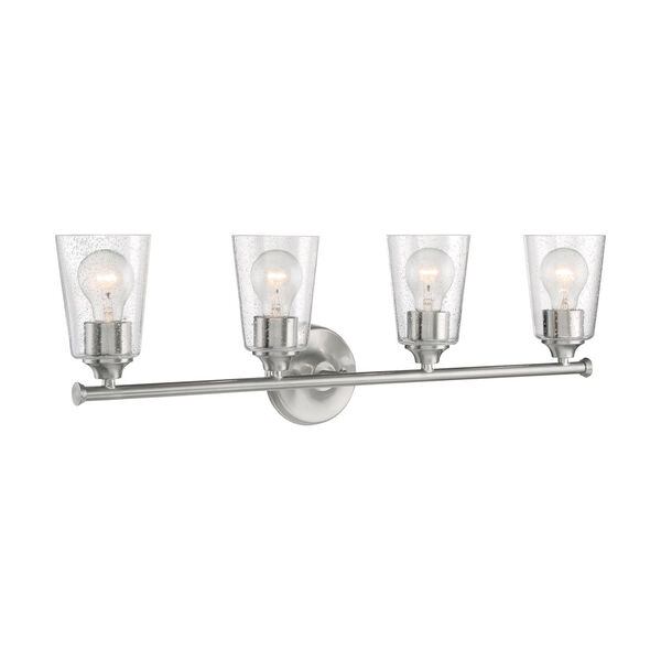 Bransel Brushed Nickel Four-Light Bath Vanity with Clear Seeded Glass, image 2