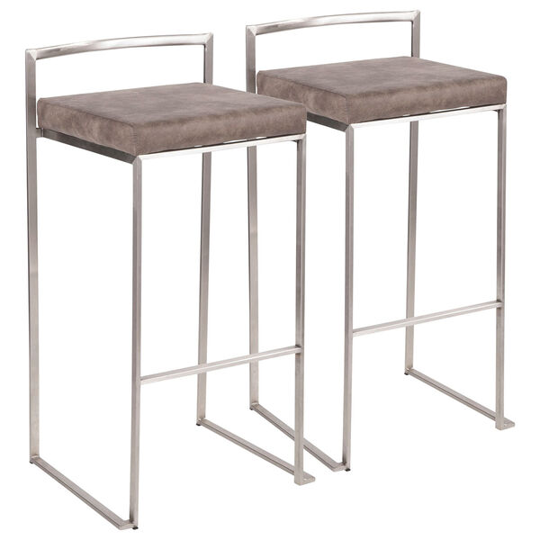 Fuji Stainless Steel and Stone 34-Inch Bar Stool, Set of 2, image 1