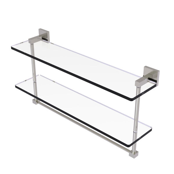 Montero Satin Nickel 22-Inch Two Tiered Glass Shelf with Integrated Towel Bar, image 1