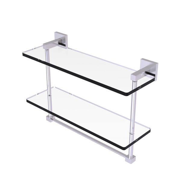 Montero Satin Chrome 16-Inch Two Tiered Glass Shelf with Integrated Towel Bar, image 1