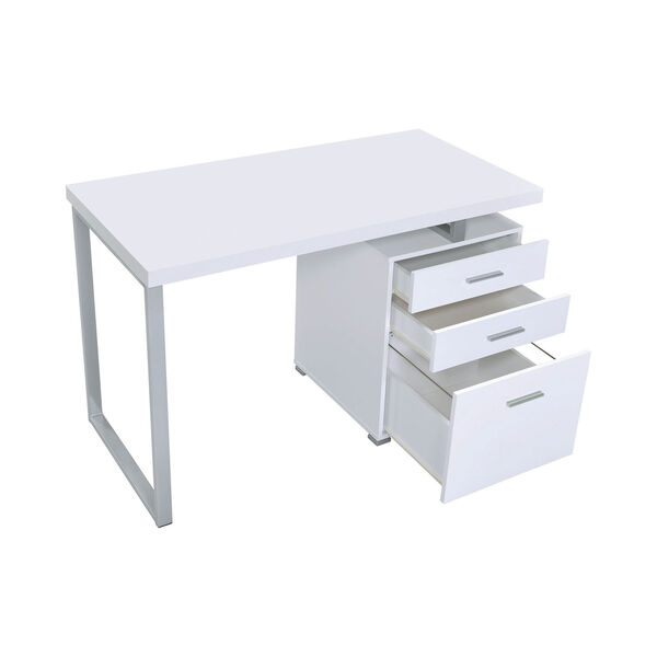 Silver Writing Desk With File Drawer, White Desk With File Cabinet Drawers