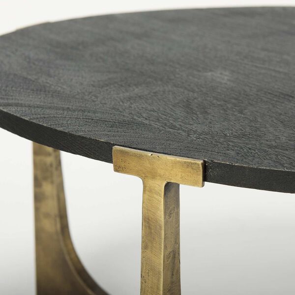Atticus Black Wood and Antiqued Gold Metal Coffee Table, image 6