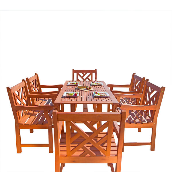 Malibu Outdoor 7-piece Wood Patio Dining Set with Curvy Leg Table, image 1