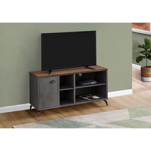 Grey Concrete and Brown TV Stand with Four Shelves, image 2