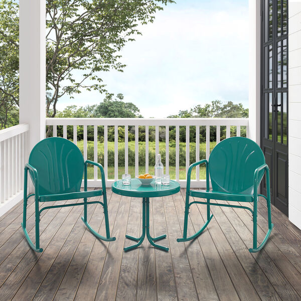 Griffith Turquoise Gloss Outdoor Rocking Chair Set, Three-Piece, image 3