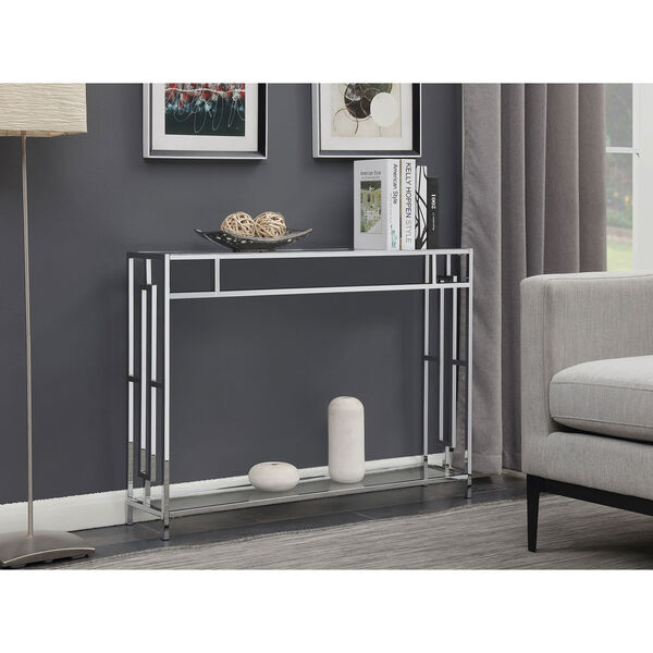 Town Square Glass and Chrome Console Table with Shelf, image 2