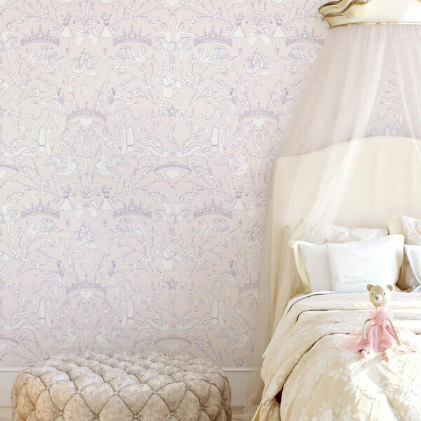 A Perfect World Pearl and Pink Ballet Toile Wallpaper - SAMPLE SWATCH ONLY, image 6