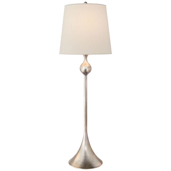 Dover Buffet Lamp in Burnished Silver Leaf with Linen Shade by AERIN, image 1