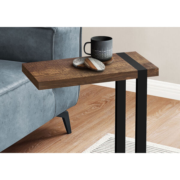 Brown C-Shaped Metal and Wood Accent Table, image 3