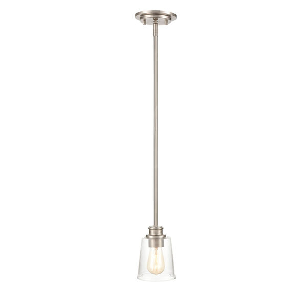 Forsyth Brushed Nickel One-Light 5-Inch Mini-Pendant With Transparent Glass, image 1
