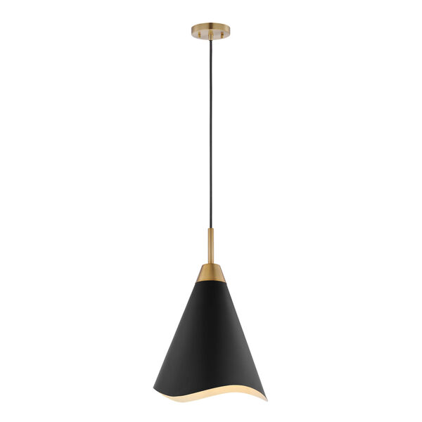 Tango Matte Black and Burnished Brass 12-Inch One-Light Pendant, image 2