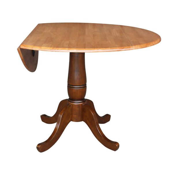 Cinnamon and Espresso 30-Inch Round Top Dual Drop Leaf Pedestal Table, image 2