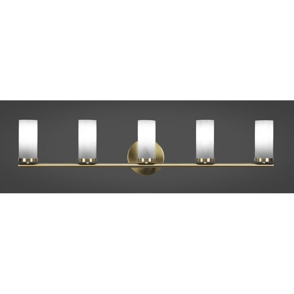 Trinity New Age Brass Five-Light Bath Vanity with White Marble Glass, image 2