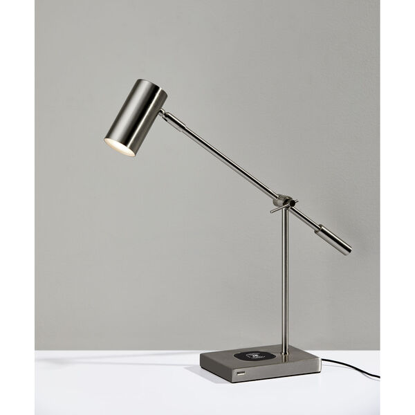 Collette Brushed Steel One-Light LED Charging Desk Lamp, image 4