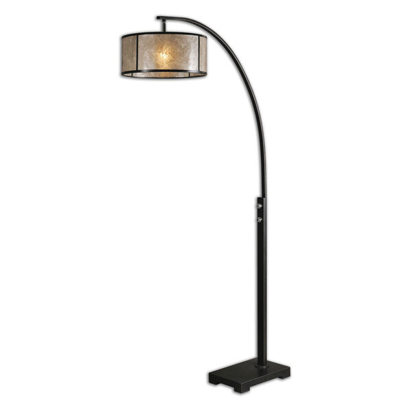 Cairano Curved Metal One-Light Floor Lamp with Drum Shade, image 1