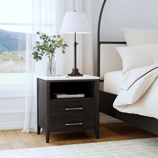 Mayfair Black Two- Drawer Wood and Marble Nightstand, image 2