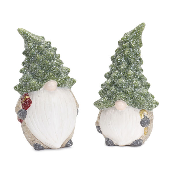 Green Four-Inch Gnome with Tree Hat Holiday Figurine, Set of Two, image 1