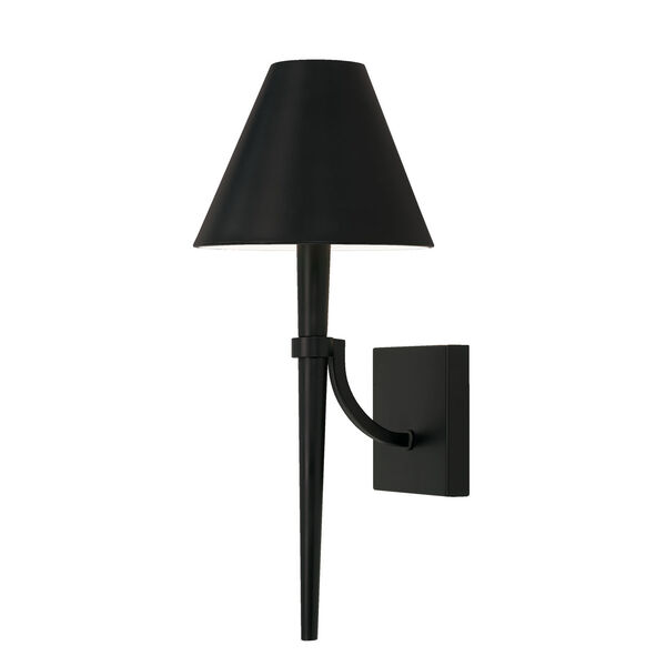 Holden Matte Black One-Light Sconce with Metal Shade with White Interior, image 1