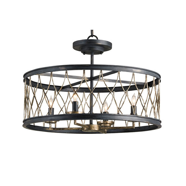 Crisscross French Black and Pyrite Bronze Four-Light Ceiling Mount, image 1